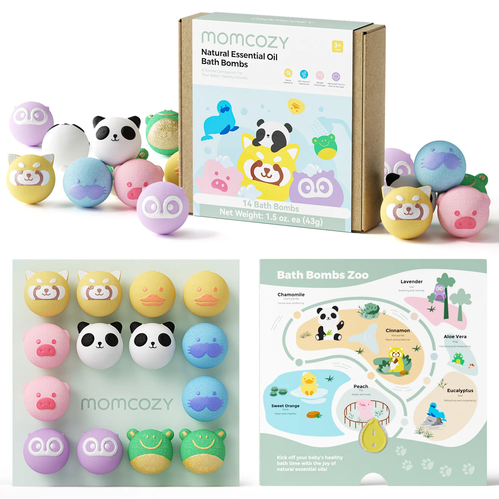 Momcozy Natural Essential Oil Bath Bombs with 7 Cute Animal Shapes(14 Pcs) - Image 7