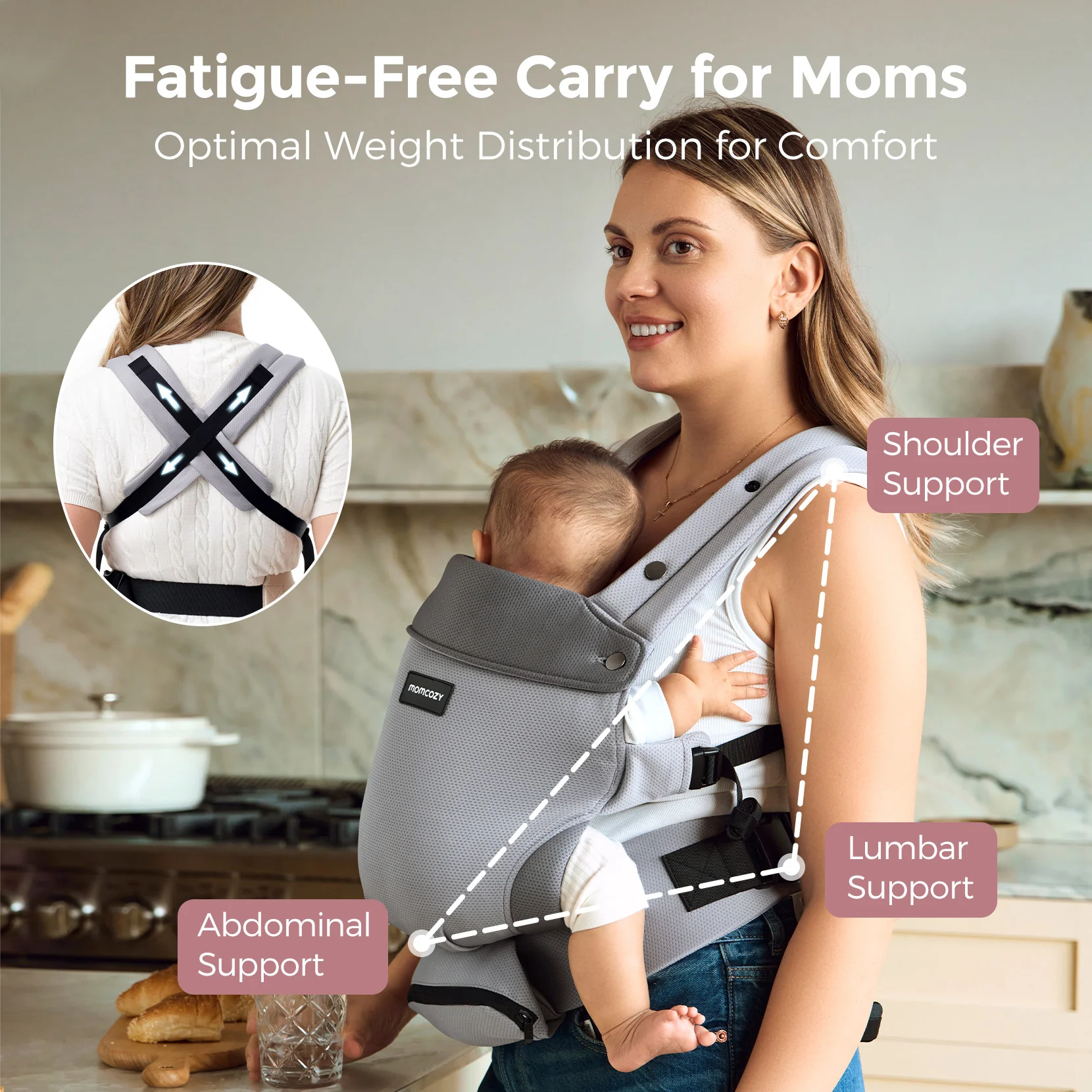 Momcozy Baby Carrier with Sunshield - Purplish Grey - Image 24
