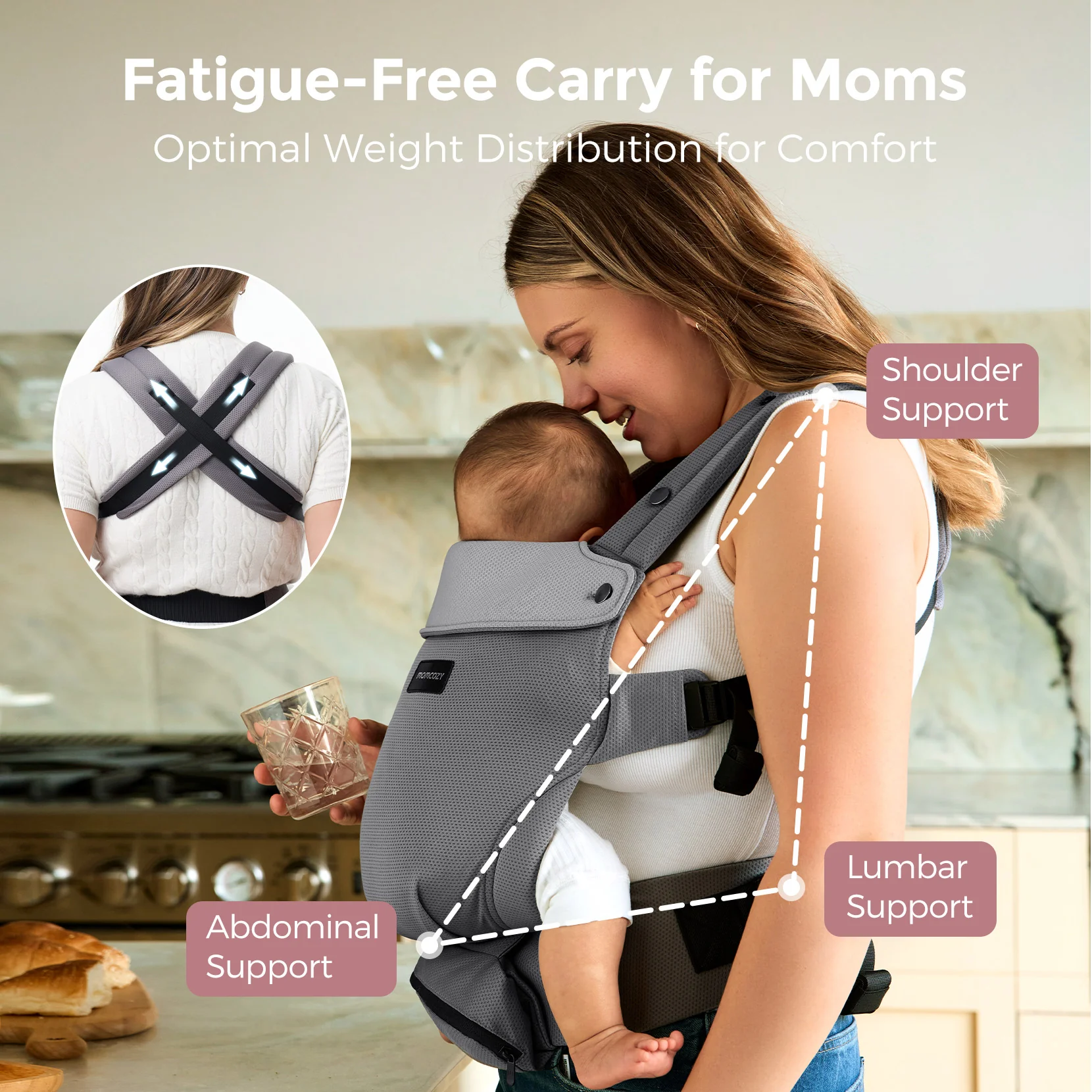 Momcozy Baby Carrier with Sunshield - Purplish Grey - Image 4