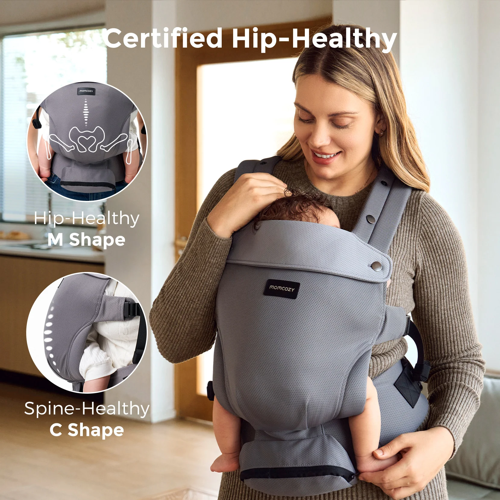 Momcozy Baby Carrier with Sunshield - Purplish Grey - Image 5
