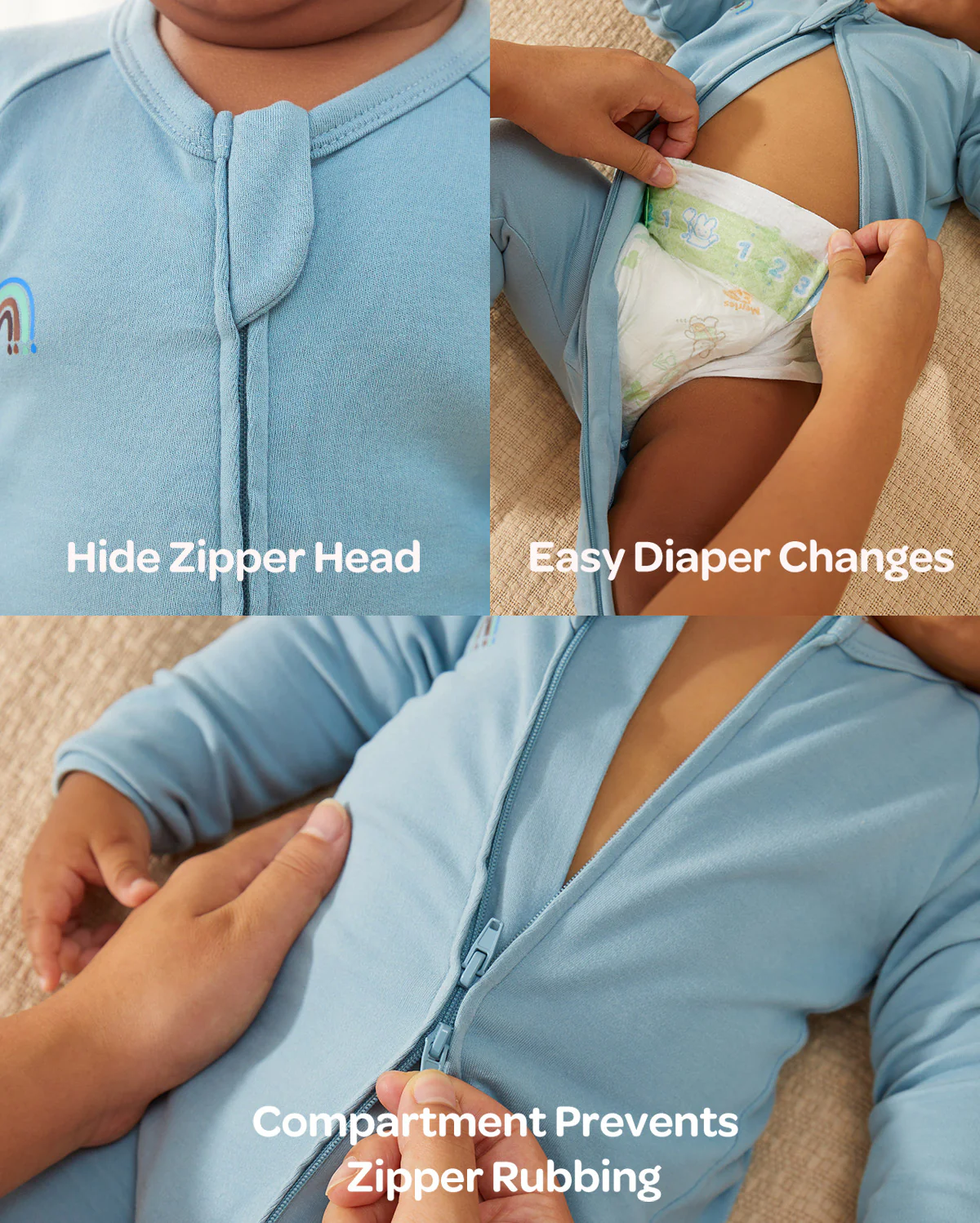 Momcozy Boy Girl Baby Pajamas - Newborn Sleepers - Blue & Grey - Image 17