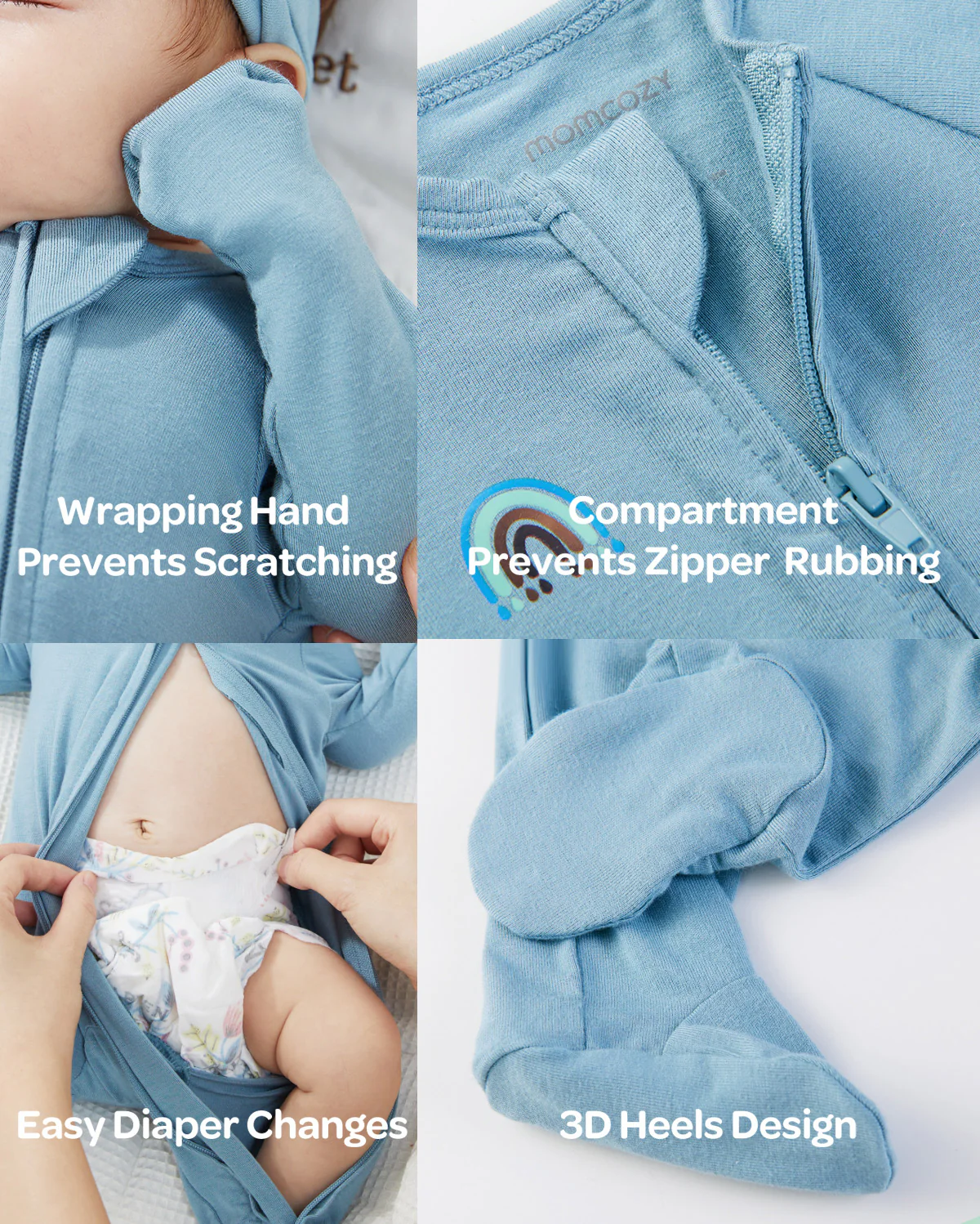 Momcozy Boy Girl Baby Pajamas - Newborn Sleepers - Blue & Grey - Image 26