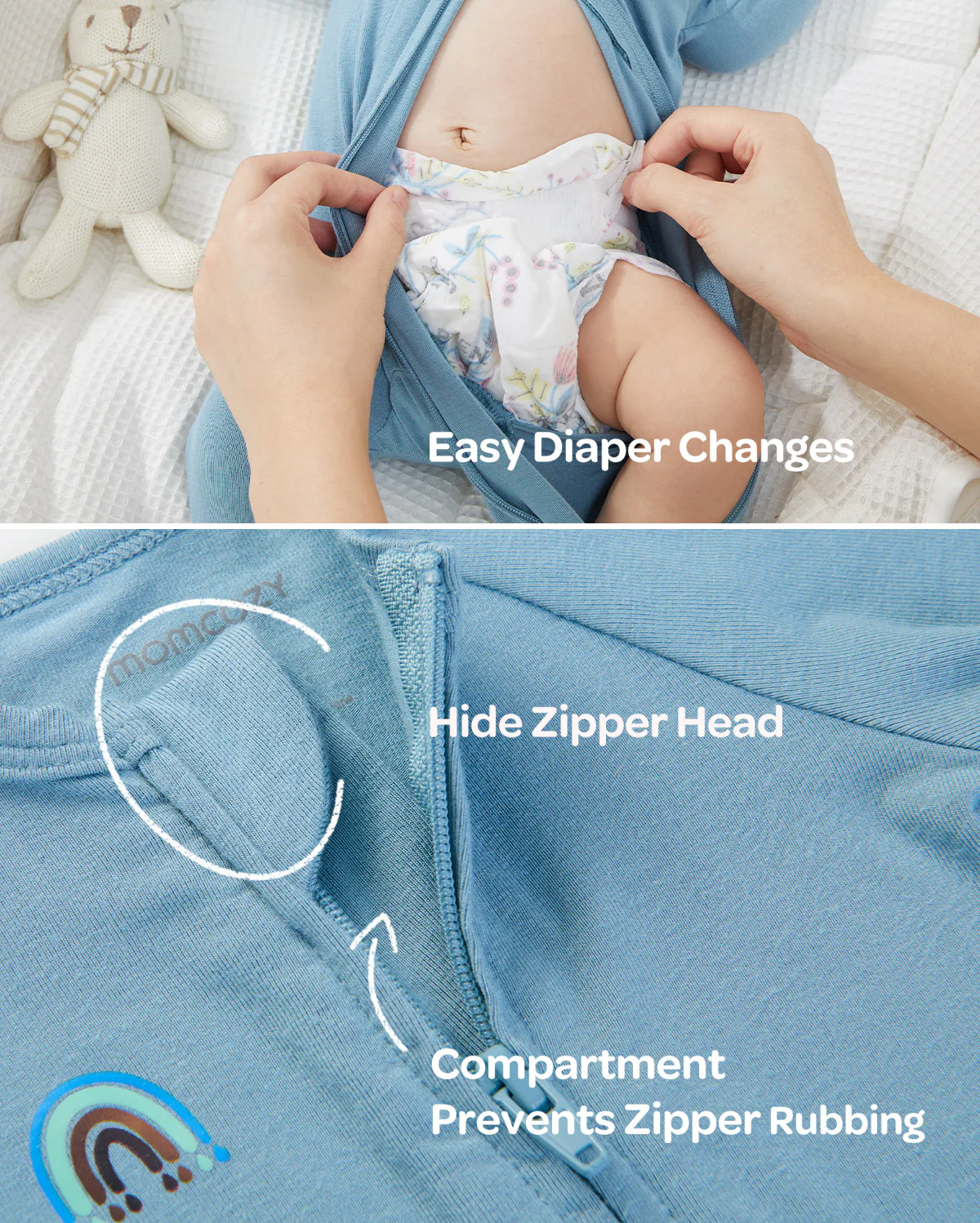 Momcozy Boy Girl Baby Pajamas - Newborn Sleepers - Blue & Grey - Image 28