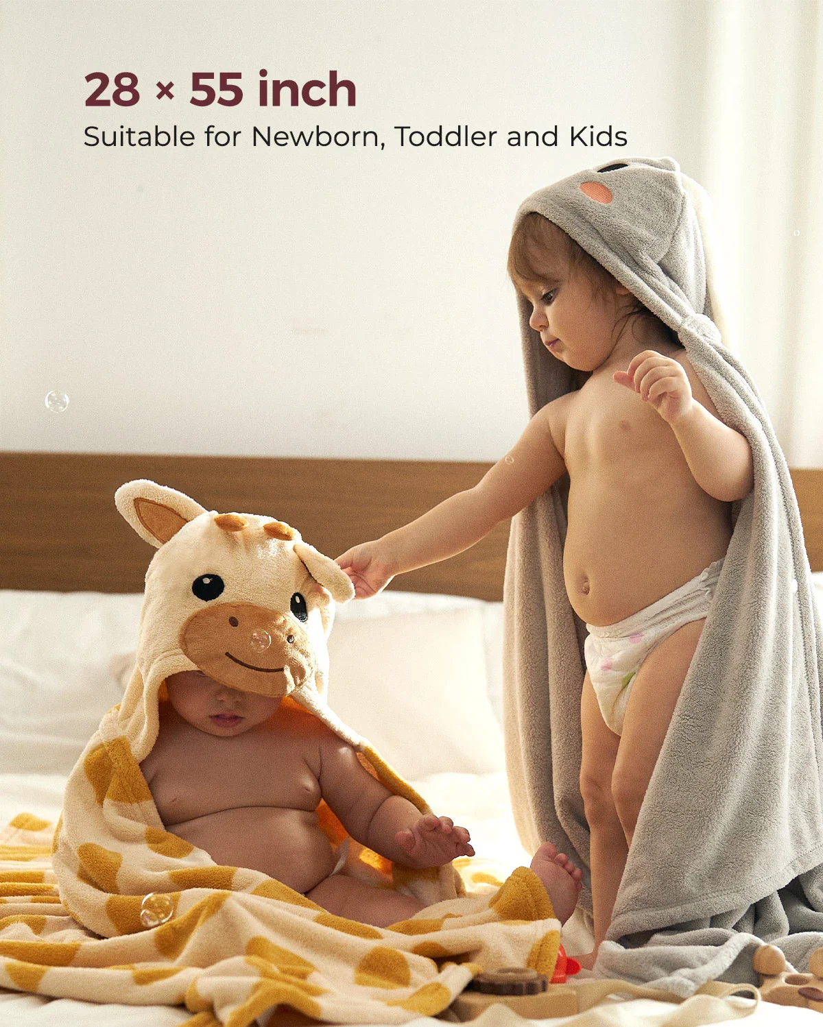 Momcozy Coral Fleece Hooded Baby Towel - Giraffe and Rabbit - Image 8