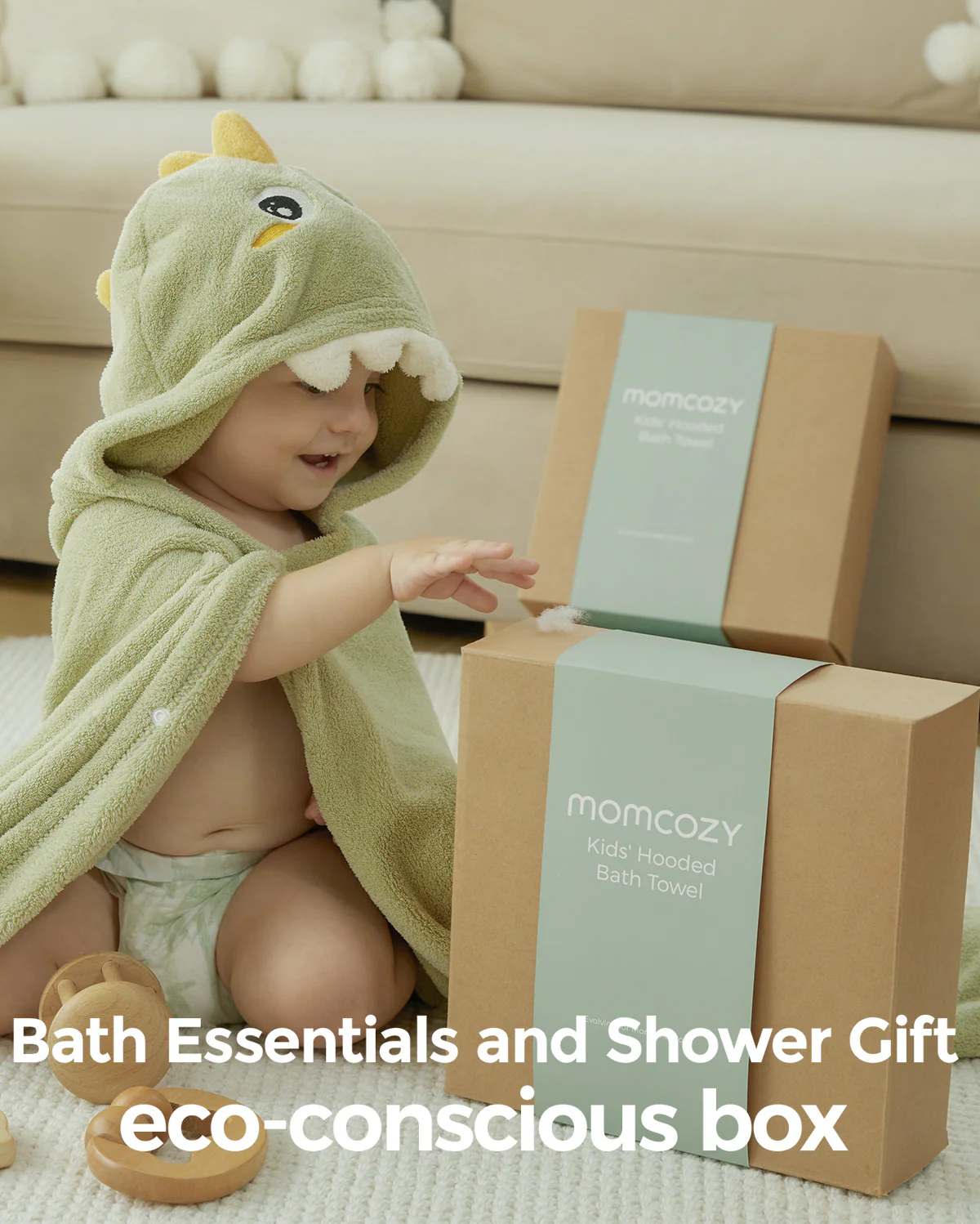 Momcozy Coral Fleece Hooded Baby Towel - Elephant and Crocodile - Image 7