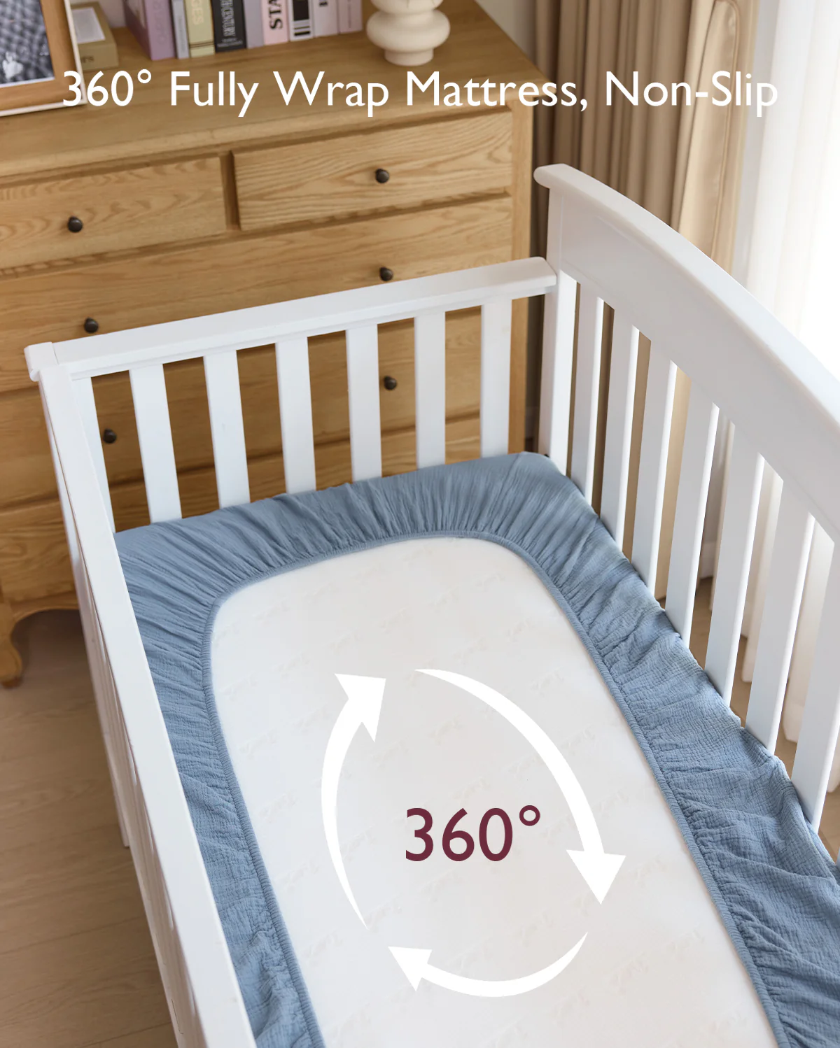 Momcozy Muslin Fitted Crib Sheets - 2 sizes - Green & Grey - Image 17