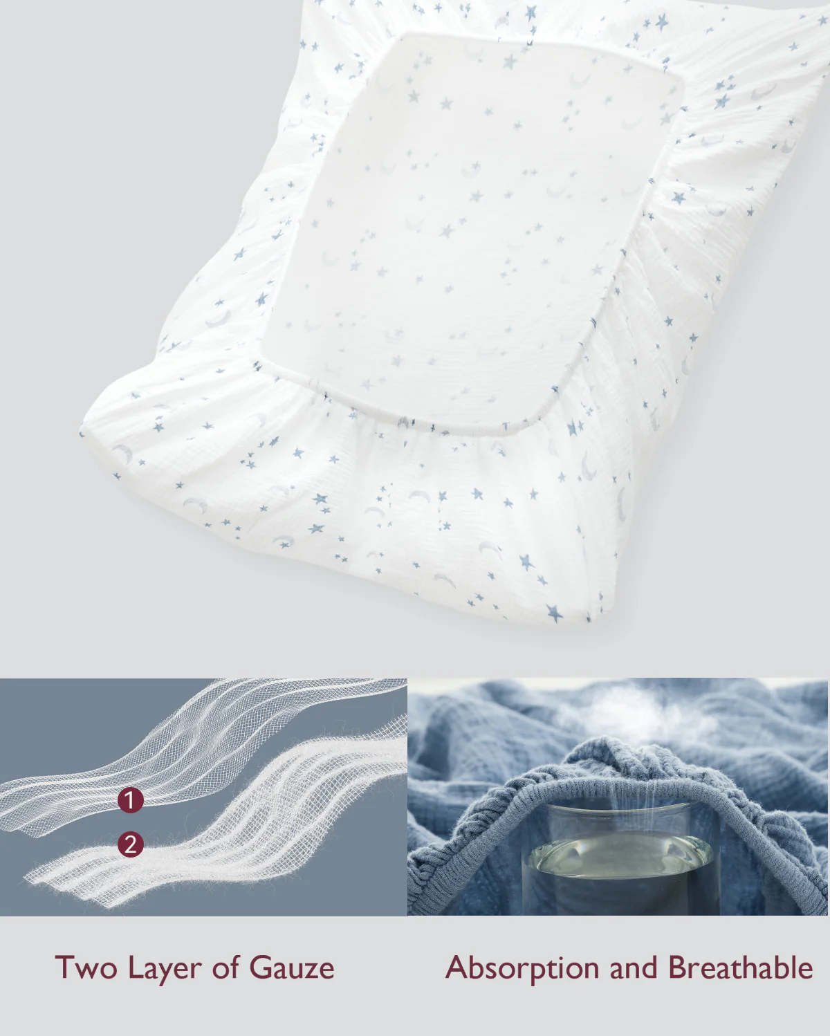Momcozy Muslin Fitted Crib Sheets - 2 sizes - Green & Grey - Image 16