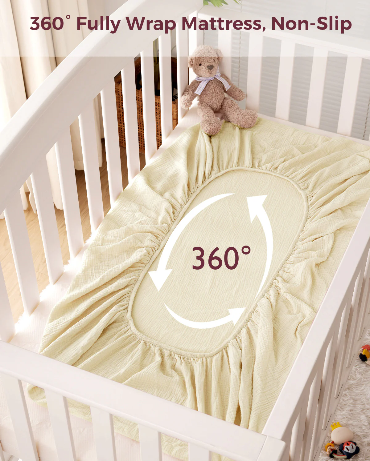 Momcozy Muslin Fitted Crib Sheets - 2 sizes - Green & Grey - Image 10