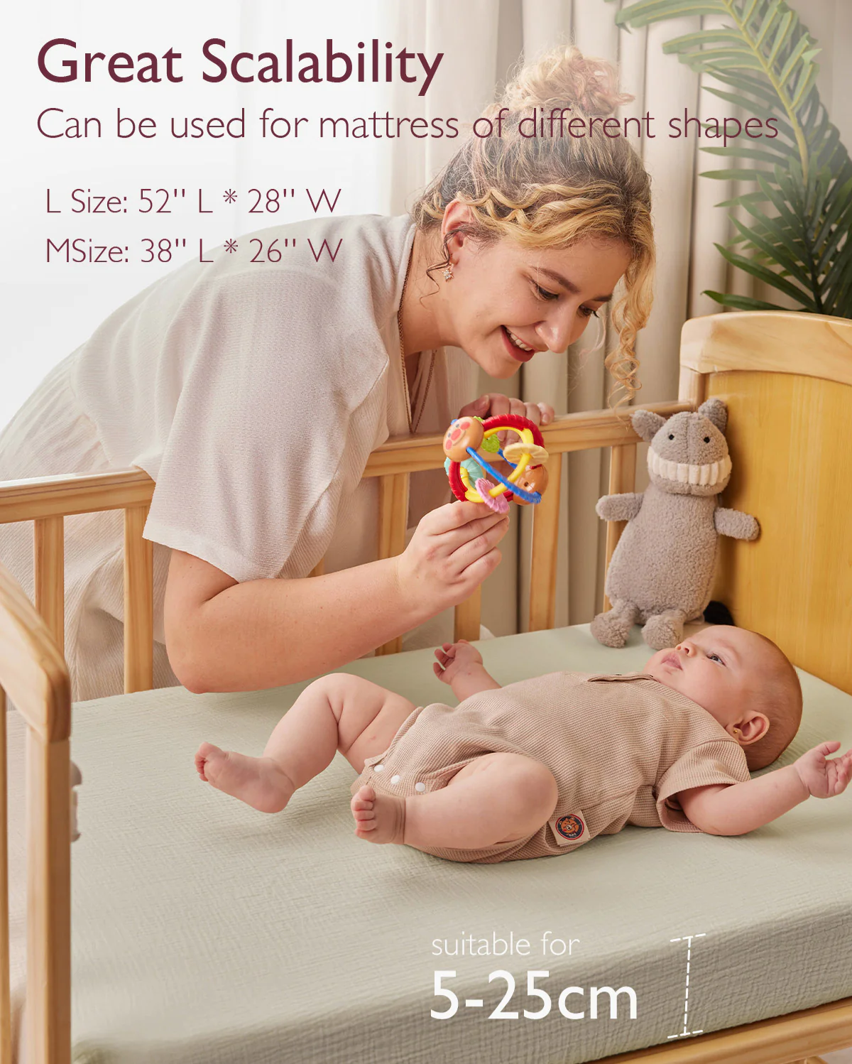 Momcozy Muslin Fitted Crib Sheets - 2 sizes - Green & Grey - Image 4