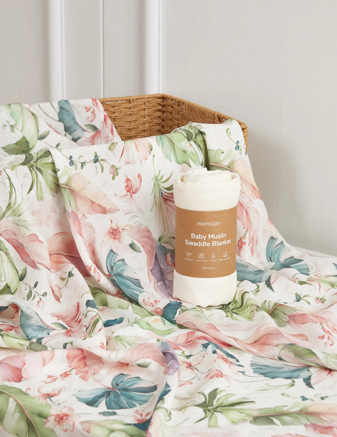 Momcozy Softness Swaddle Blankets -  Flower Beige (2 Pack) - Image 7