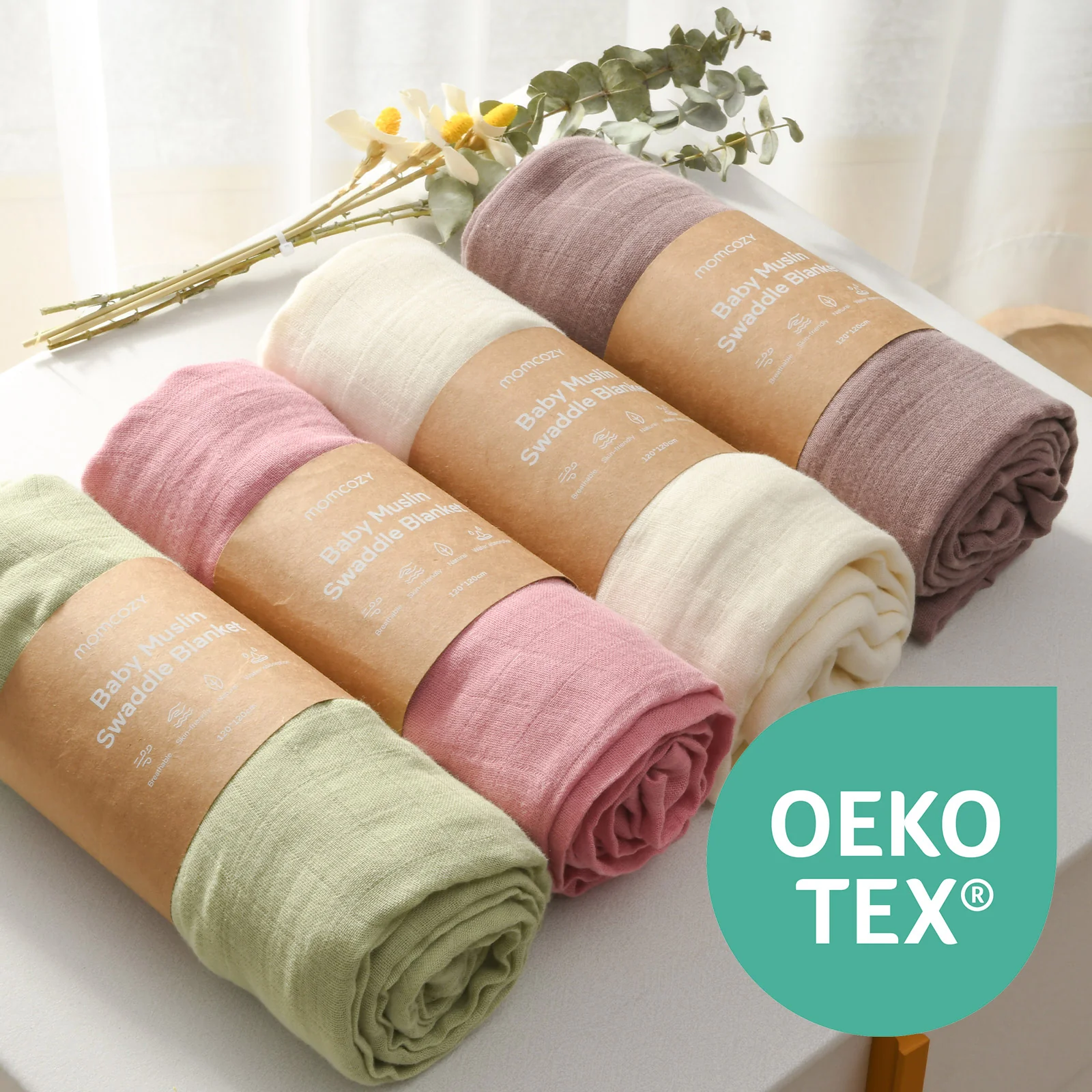Momcozy Softness Swaddle Blankets -  Light Green (4 Pack) - Image 2