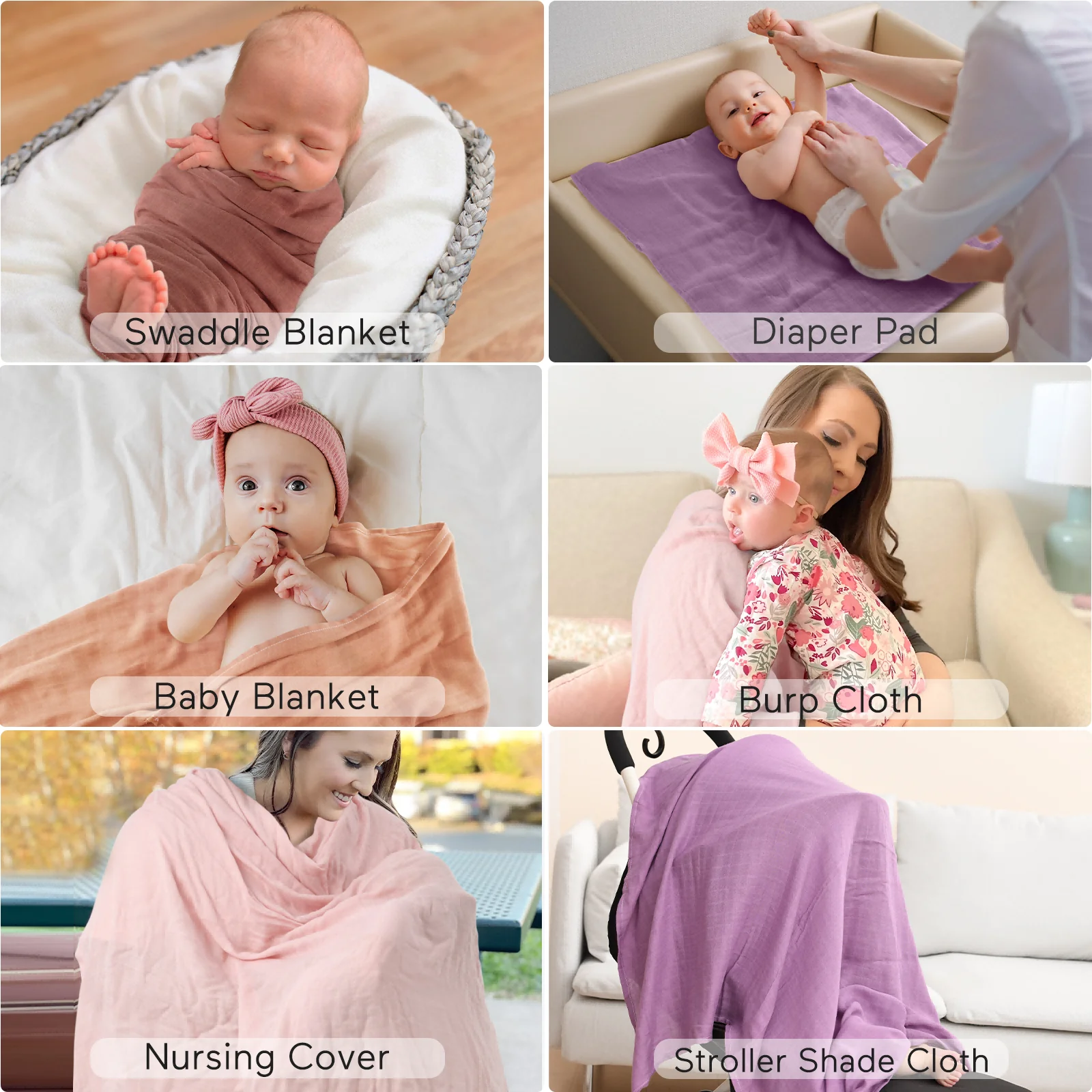 Momcozy Softness Swaddle Blankets -  Pink Purple (4 Pack) - Image 5