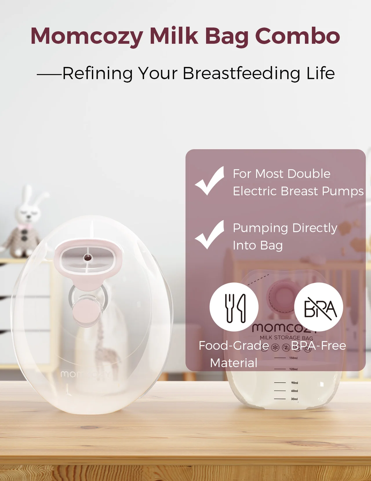 Momcozy Wearable Milk Collection Cups - for Momcozy V Series & Most Traditional Tube-Connected Electric Breast Pumps - Image 4