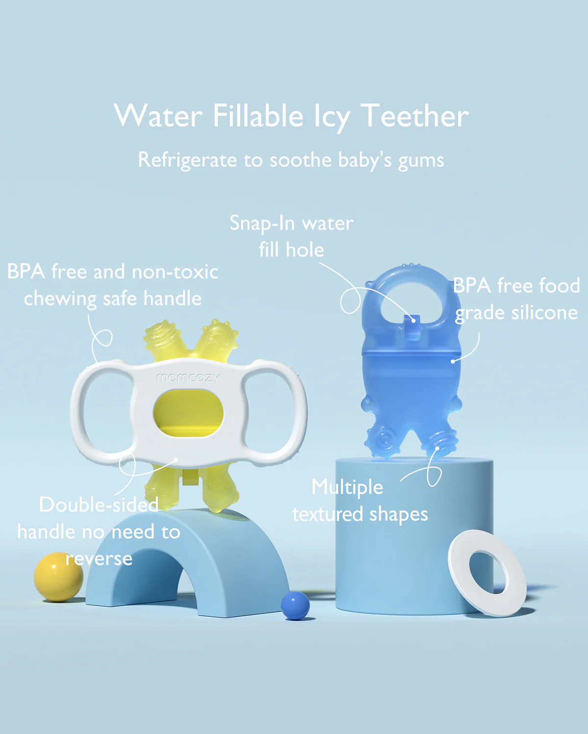 Momcozy Water Fillable Teether (Green and Pink 2 Pcs) - Image 3
