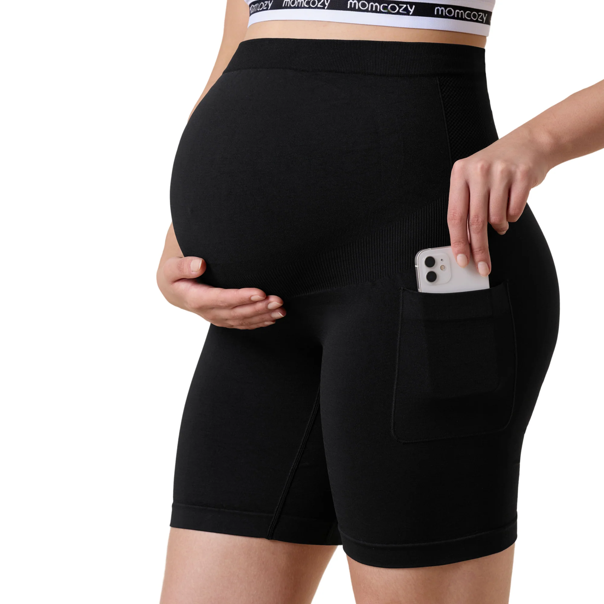 Momcozy Women's 6" Over Belly Maternity Biker Shorts with Pockets - Image 8