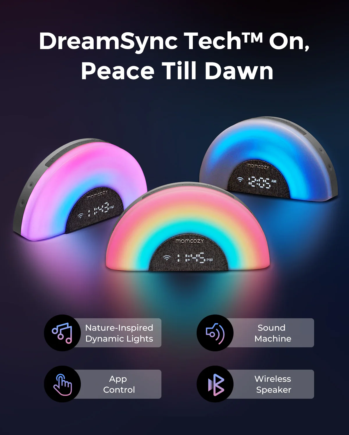 DreamSync Tech™ Smart Baby Sound Machine - Rainbow Light & App Control - Image 2