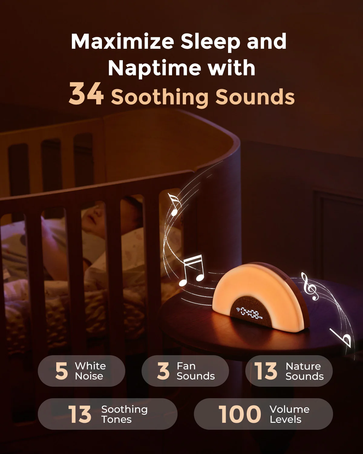 DreamSync Tech™ Smart Baby Sound Machine - Rainbow Light & App Control - Image 5