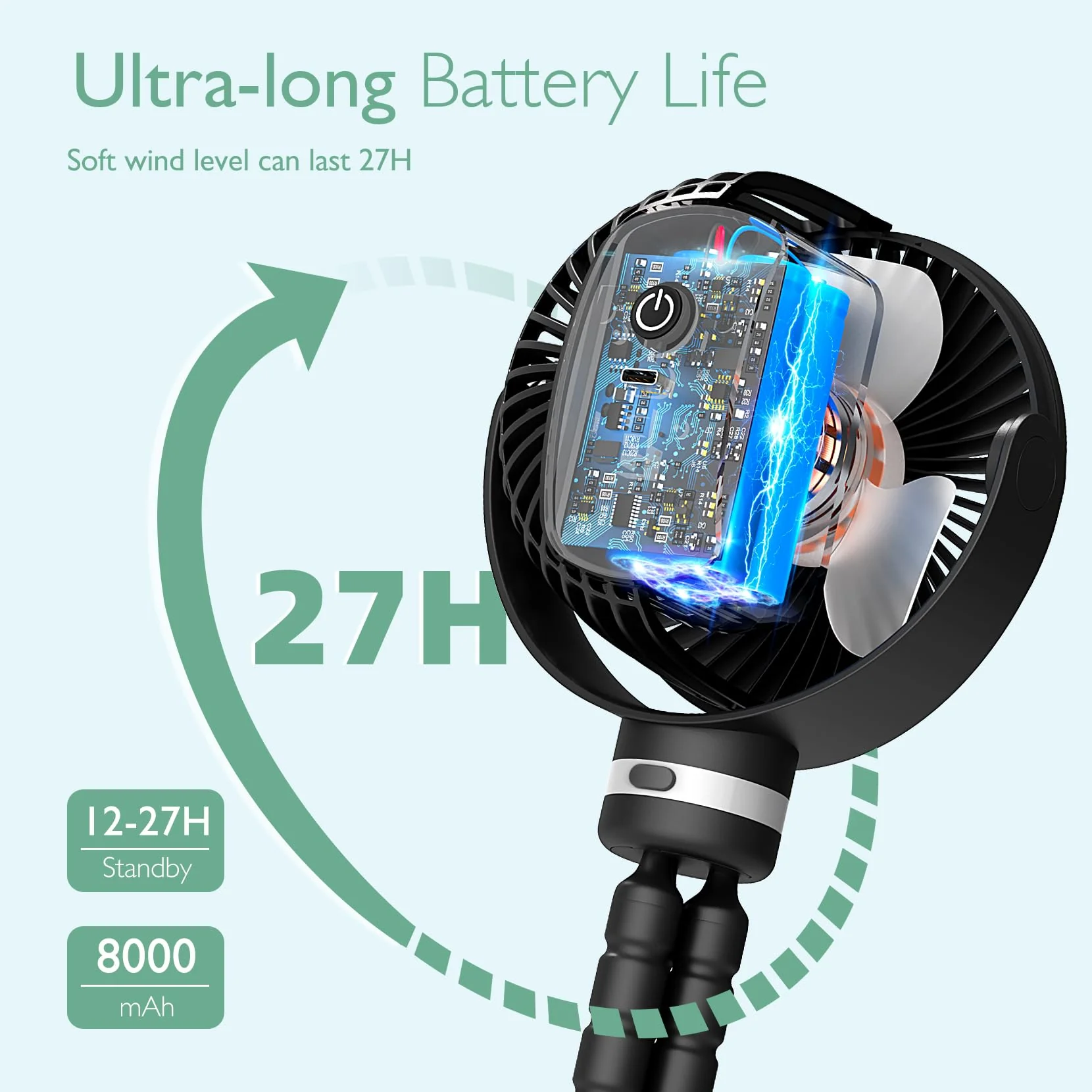 USB Rechargeable Handheld Cooling Fan for Travel - Image 8